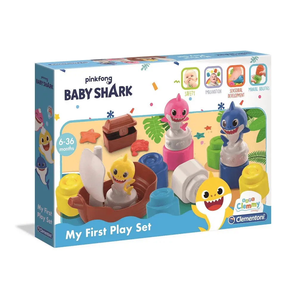 Set de joaca rechin si cuburi Baby Shark Clementoni, 15 piese, Multicolor