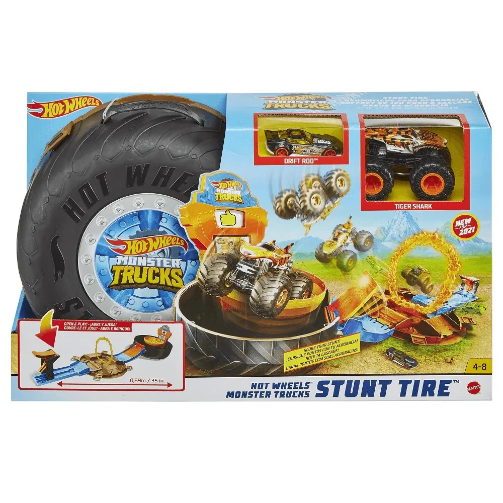 Set pista cu obstacole Stunt Tire Hot Wheels, 89 cm, Multicolor