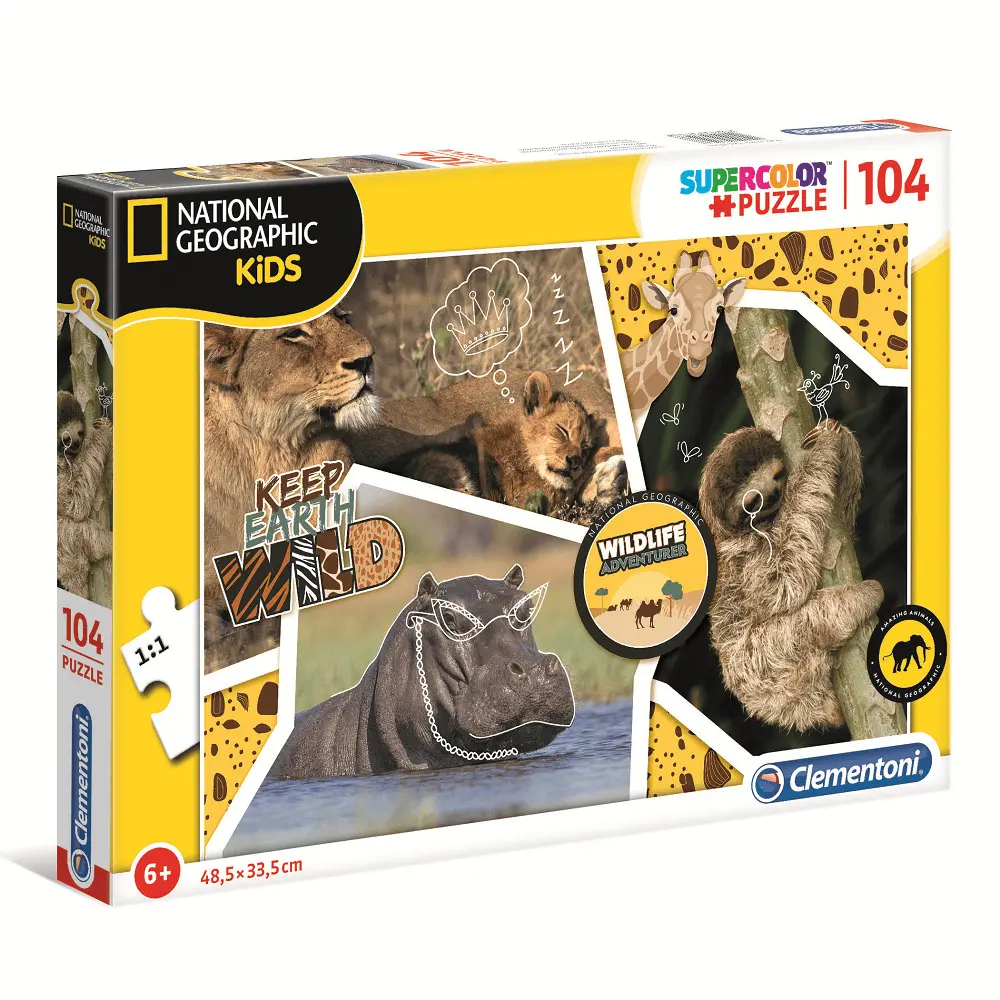 Puzzle Supercolor National Geographic Kids - Wildlife Adventurer Clementoni, 104 piese