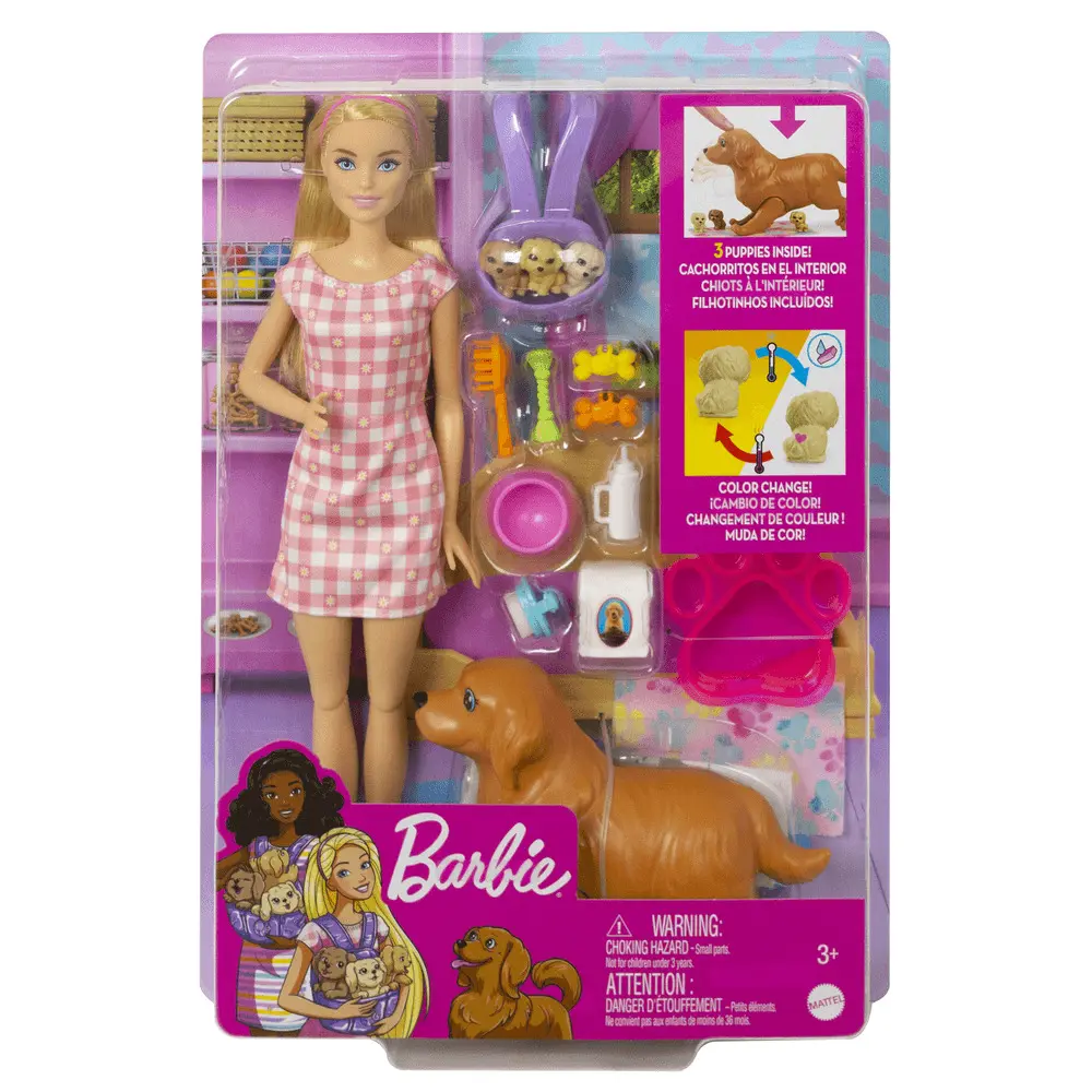 Set papusa Barbie si catelusa cu pui, Multicolor