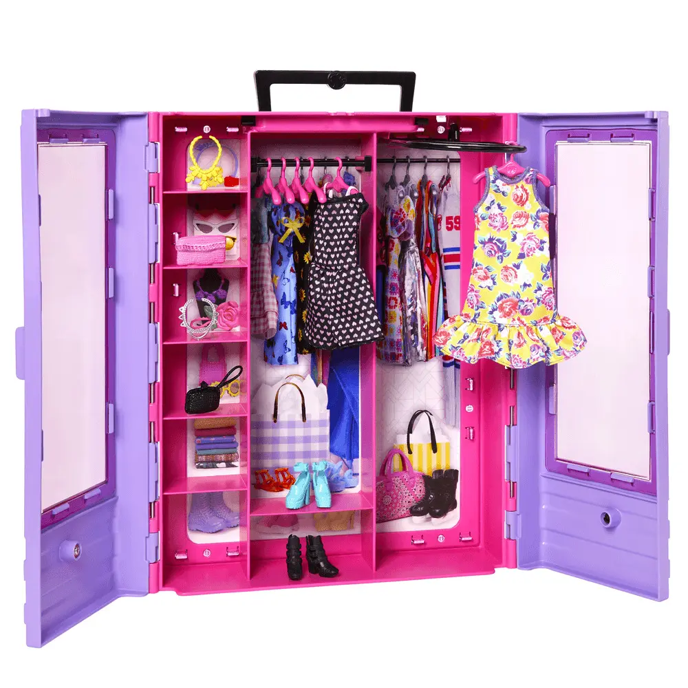 Set papusa Barbie cu dressing, 16 accesorii, Multicolor