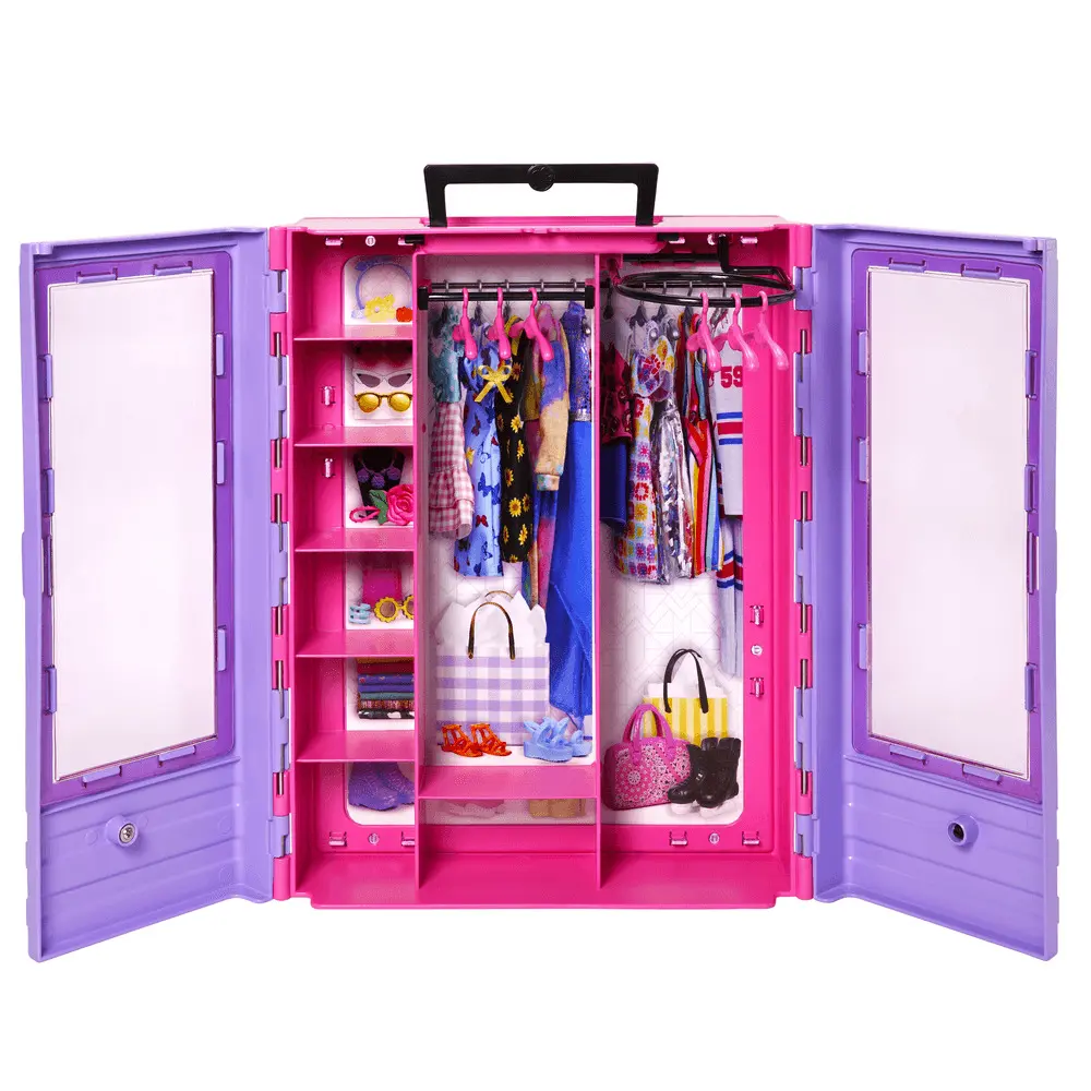 Set papusa Barbie cu dressing, 16 accesorii, Multicolor