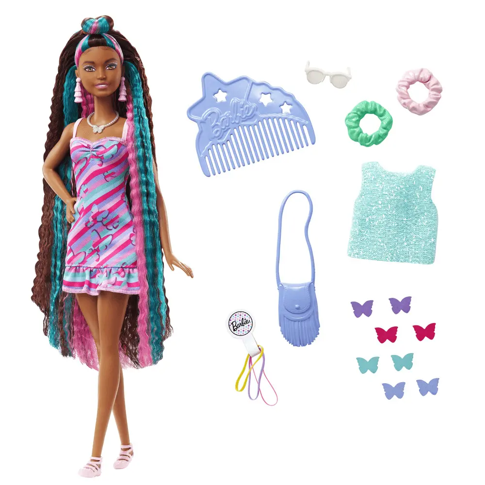 Papusa Curcubeu cu 15 accesorii Barbie Totally Hair, Multicolor
