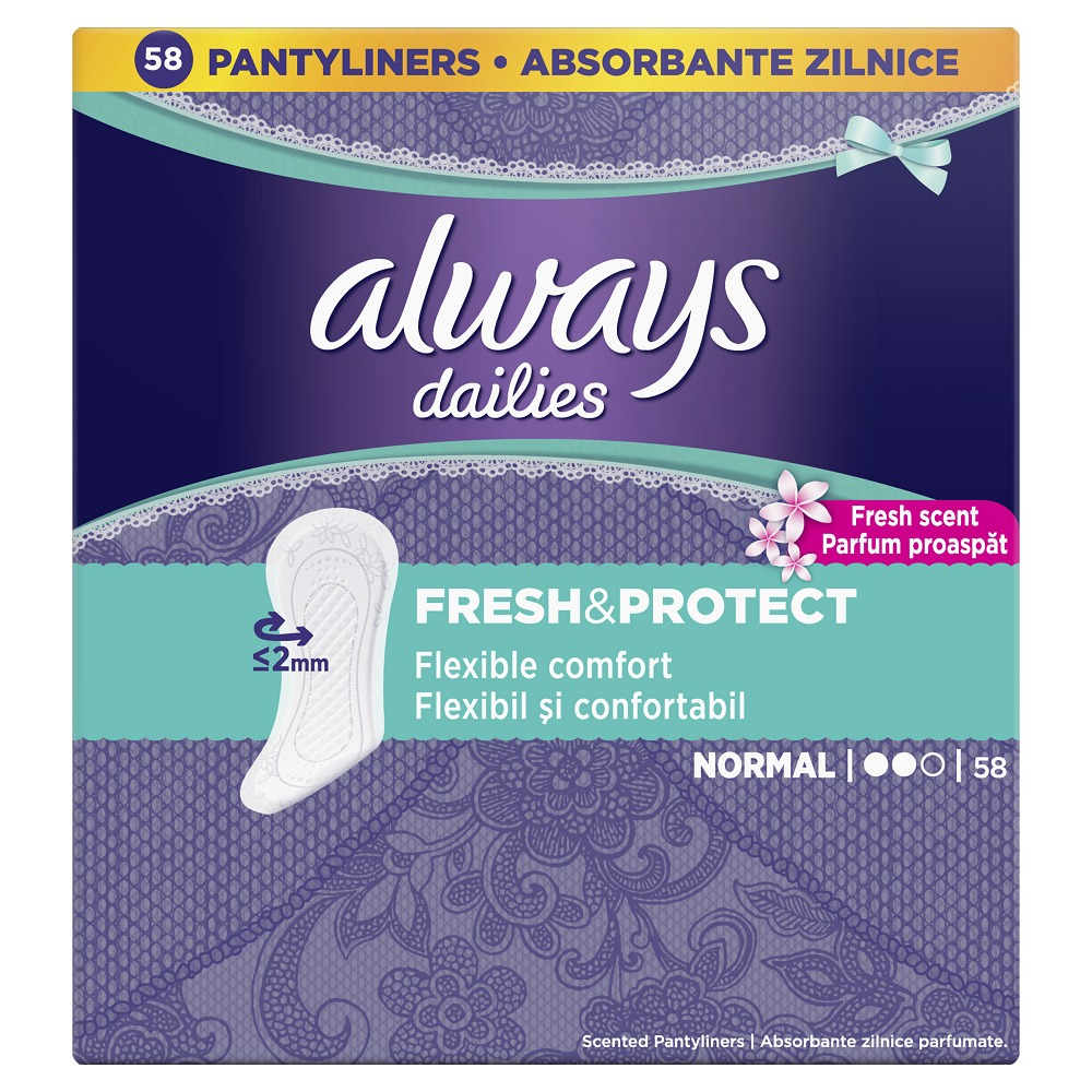 Absorbante zilnice Always Dailies Fresh & Protect Normal, 58 buc