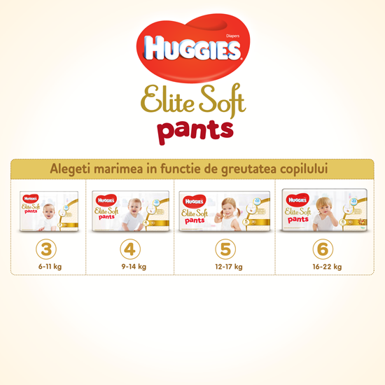 Scutece chilotel Huggies Elite Soft Pants Mega Pack Marimea 3, 6-11 kg, 54 buc