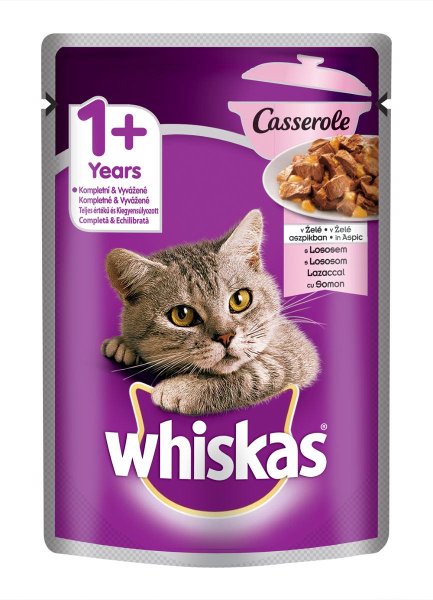 Hrana completa pentru pisici adulte cu somon in aspic Whiskas Casserole 85g