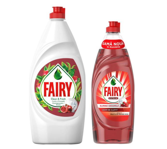 Detergent de vase Fairy Pomegranate 800ml + Detergent de vase Fairy Extra+ fructe de padure rosii 450ml