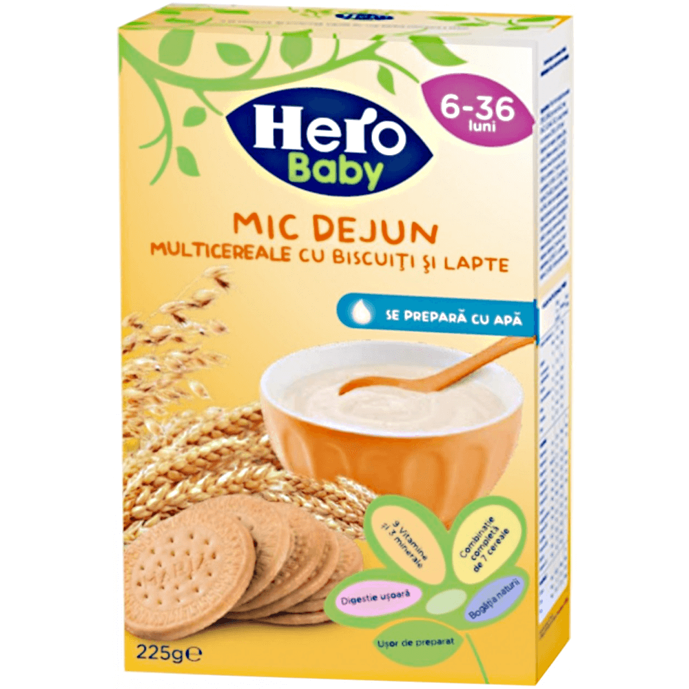 Multicereale pentru mic dejun  cu biscuiti si lapte Hero Baby 225g