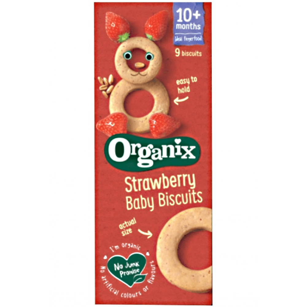 Biscuiti ecologici cu capsuni pentru bebelusi Organix Finger Foods 54g