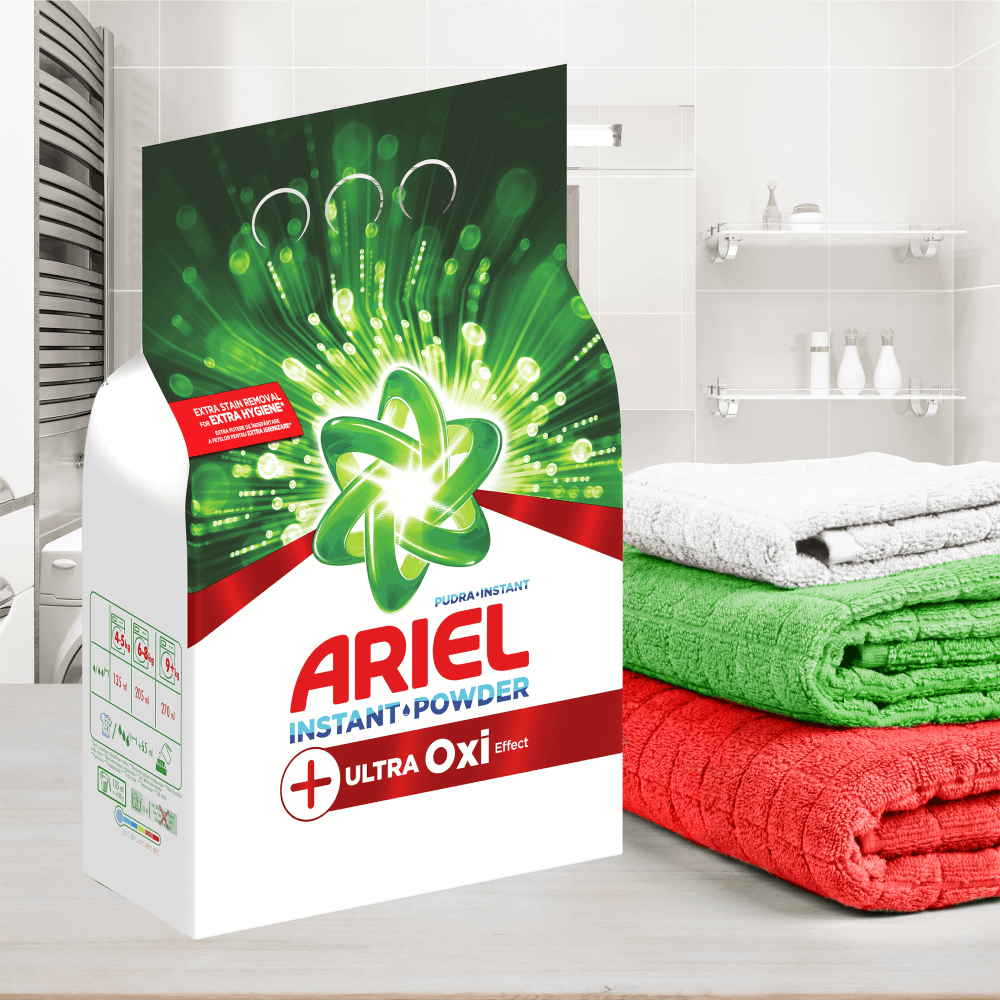 Detergent automat pudra, Ariel +Ultra Oxi Effect, 18 spalari, 1.8 kg