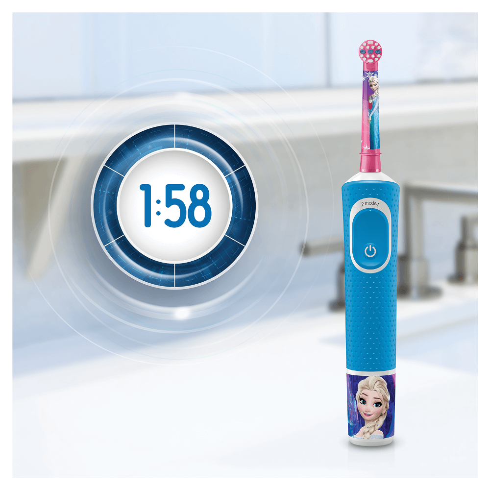 Christmas Impossible commit Periuta de dinti electrica Oral-B D100 Vitality Frozen pentru copii 7600  oscilatii/min, Curatare 2D, 2 programe, 1 capat, 4 stickere incluse,  Albastru | Carrefour Romania
