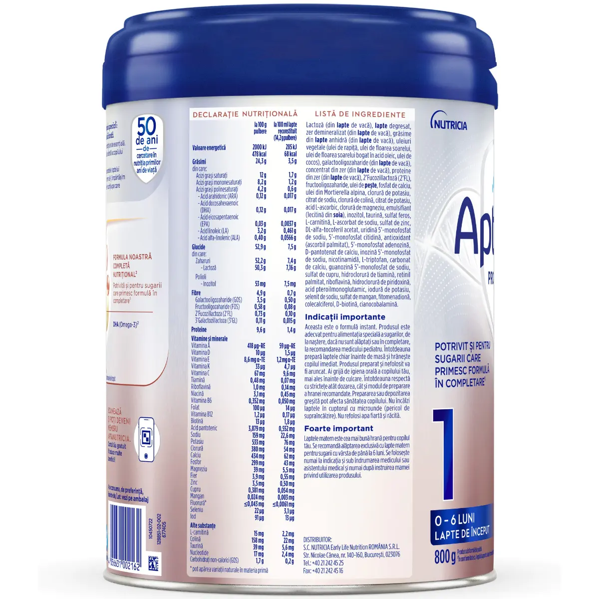 Lapte praf Aptamil, formula de lapte Profutura Duobiotik 1, 800g
