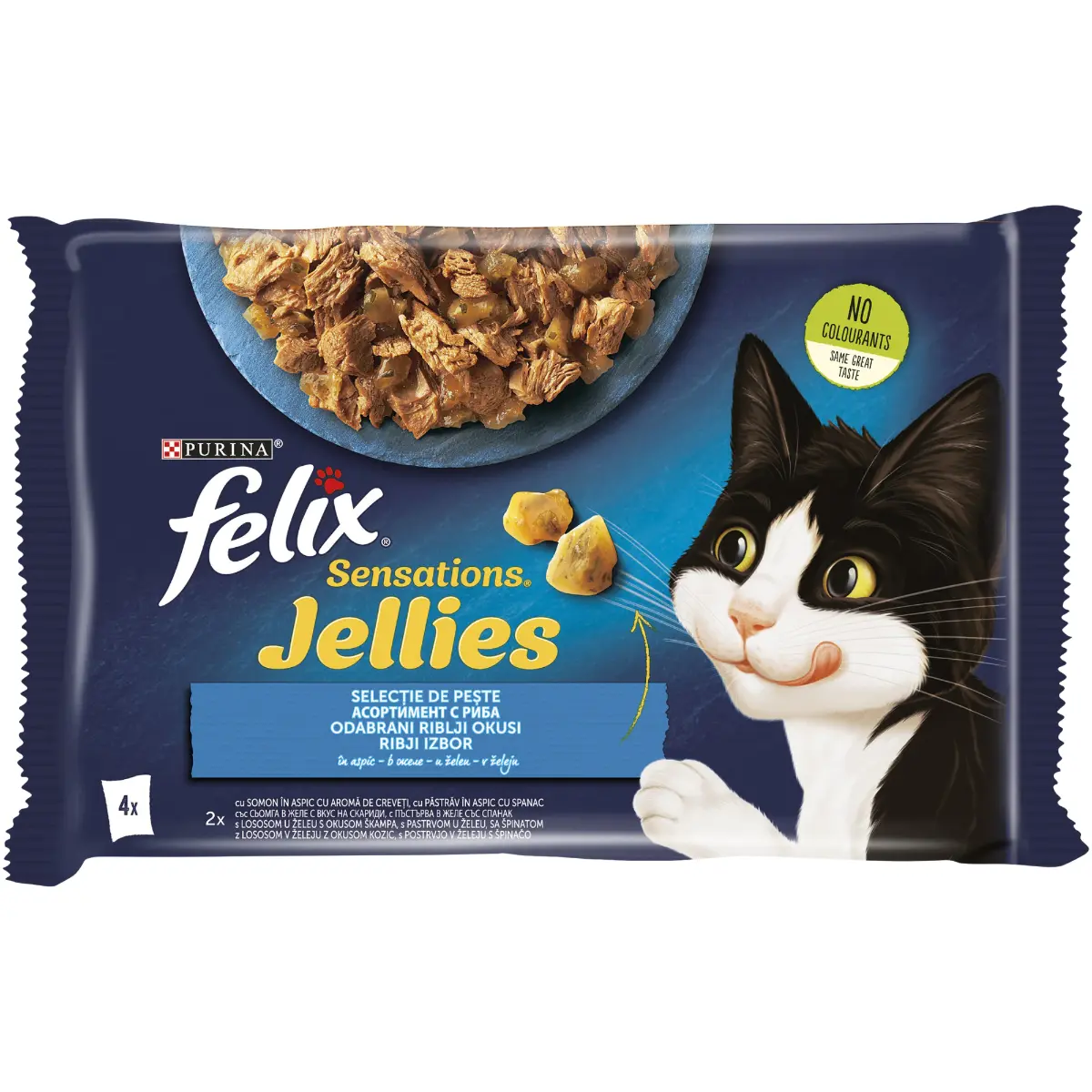Hrana umeda pentru pisici Felix Sensations cu peste , in aspic, 4x85g
