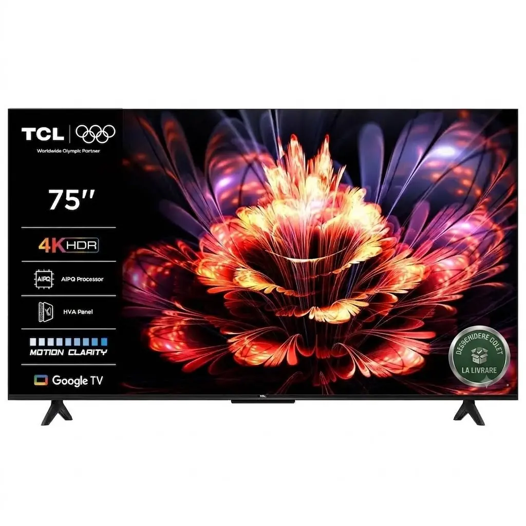 Televizor Smart LED TCL 75V6C, 189 cm, Google TV, 4K Ultra HD, Negru