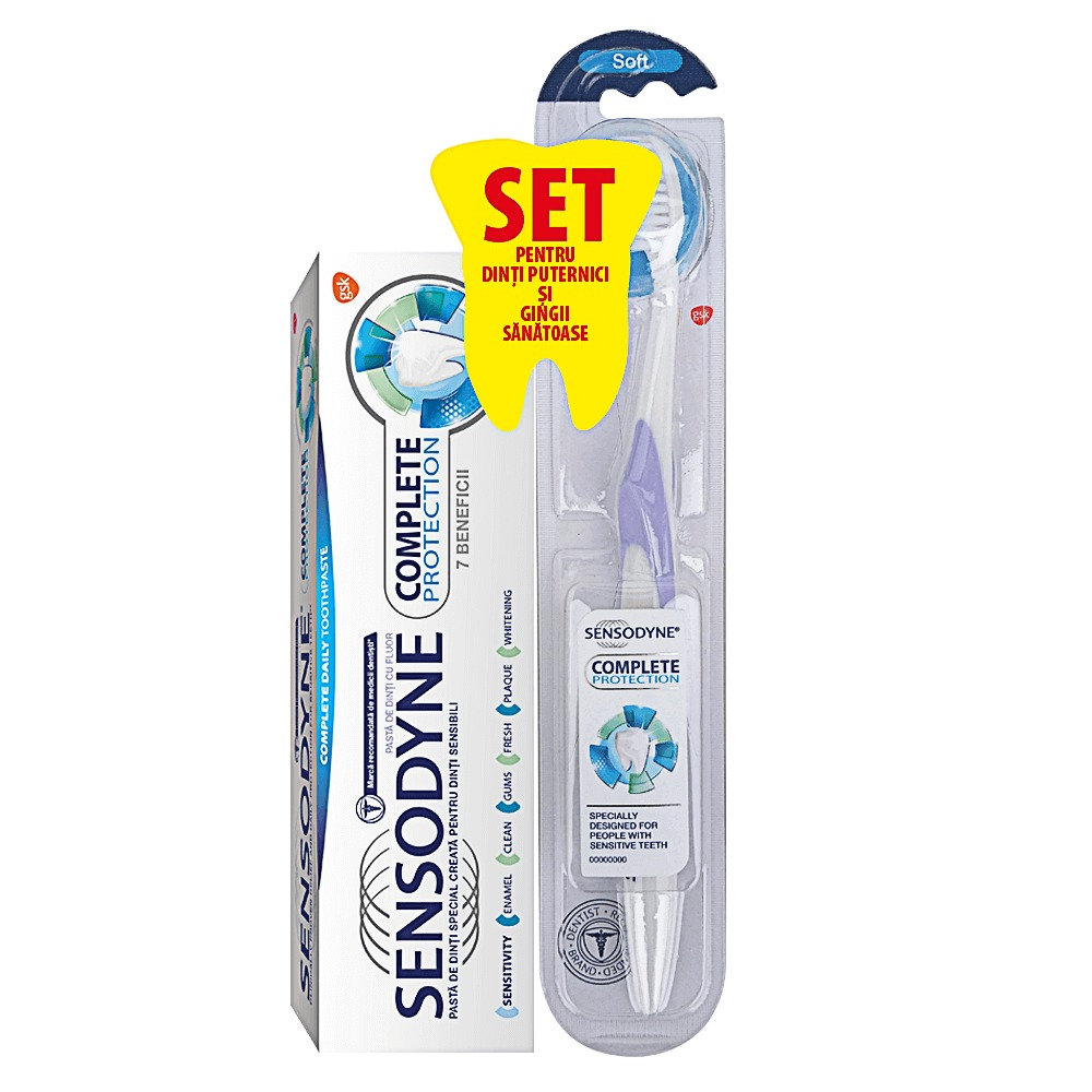 Pasta de dinti Sensodyne Fluoride 100ml + periuta dinti Sensodyne Multi Care Medium Gratis