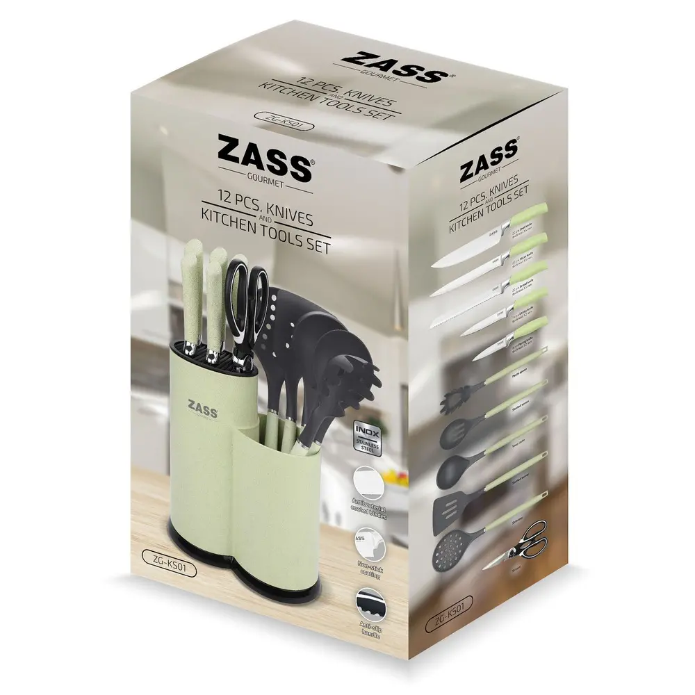 Set cutite si ustensile de bucatarie Zass ZG-KS 01, 12 piese