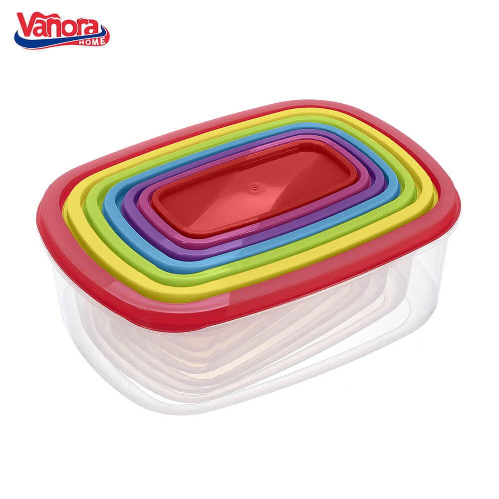 Set 7 caserole dreptunghiulare Vanora Home Happy, Transparent/Multicolor