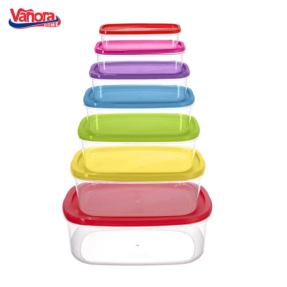 Set 7 caserole dreptunghiulare Vanora Home Happy, Transparent/Multicolor