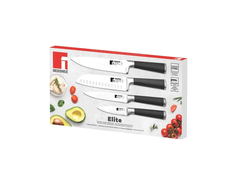 Set 4 cutite inox Bergner Elite, Argintiu/Negru