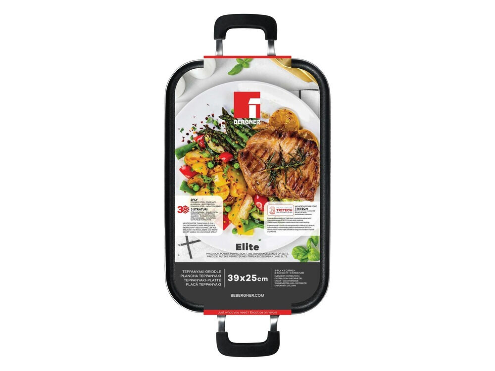 Tigaie grill Bergner Elite, inox, 39x25 cm, Argintiu