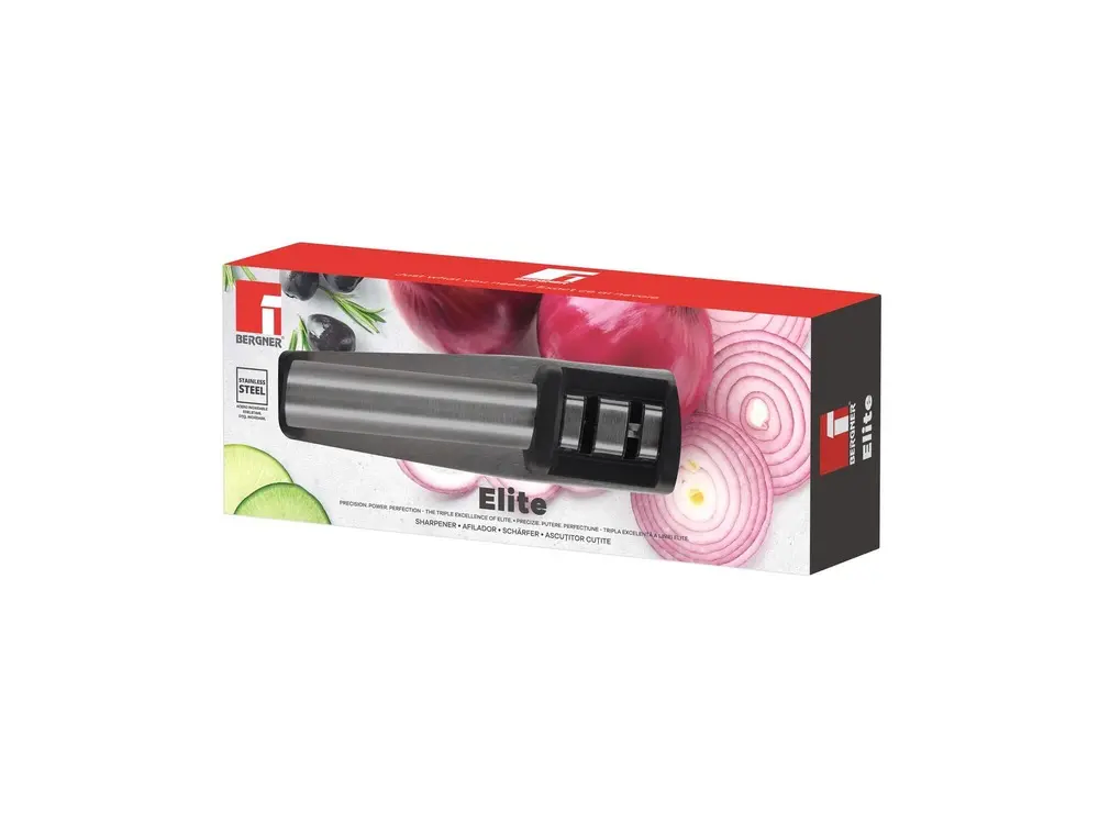 Ascutitor pentru cutite Bergner Elite, inox, 20.5 cm, Argintiu/Negru