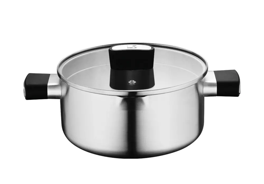 Cratita cu capac Bergner Elite, inox/sticla, 20 cm, 2.9 L, Argintiu