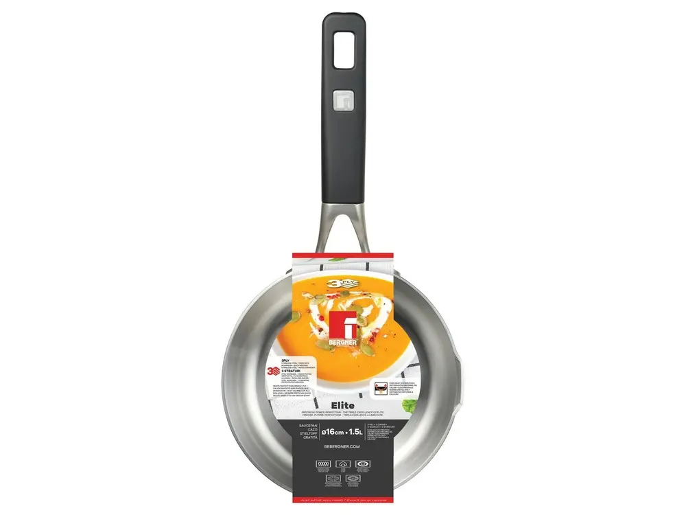 Cratita cu coada Bergner Elite, inox, 16 cm, 1.5 L, Argintiu