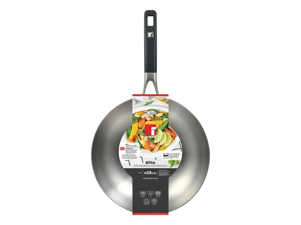 Tigaie wok Bergner Elite, inox, 28 cm, Argintiu