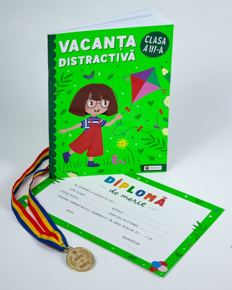 Pachet Caiet de vacanta Clasa a III-a + Diploma de merit + Medalie CADOU - Kreativ