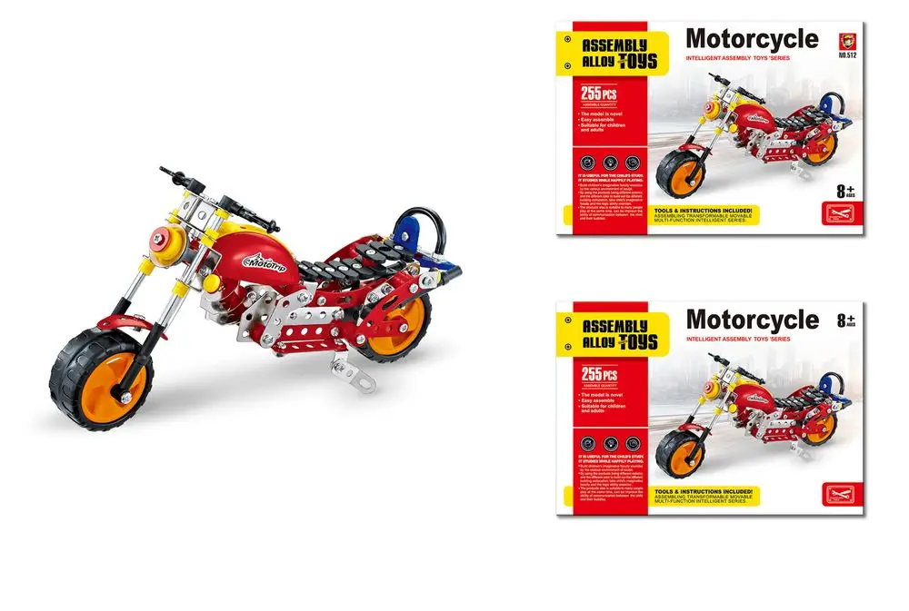 Set asamblare metalica Motocicleta, 255 piese, Multicolor
