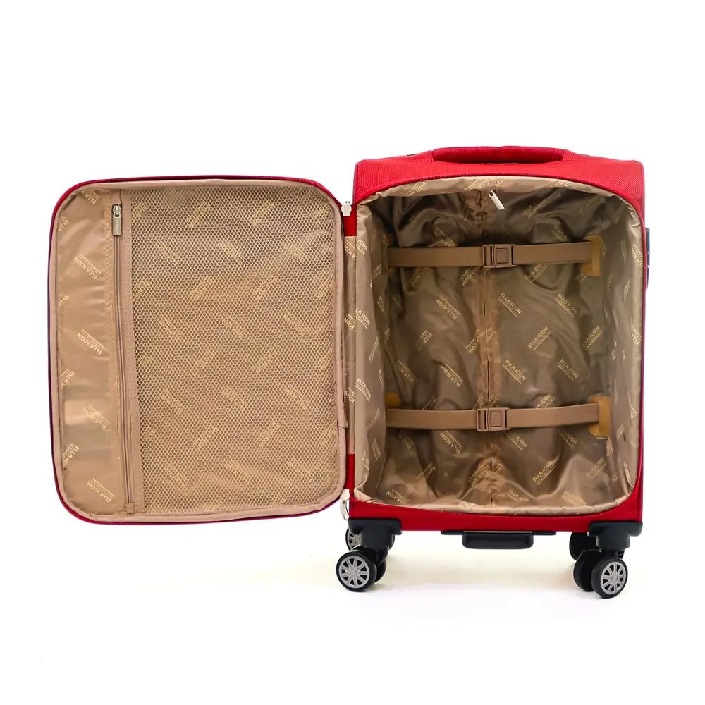 Troler cu 4 roti duble Ella Icon Petra, poliester, 55x36x24 cm, Rosu