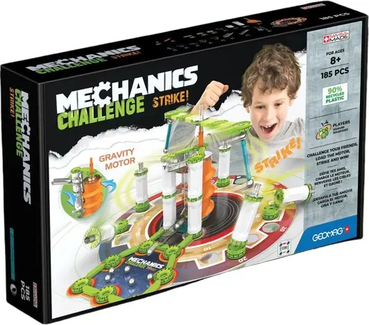 Set de constructii cu magnet Geomag Mechanics Challenge Strike, 185 piese, Multicolor