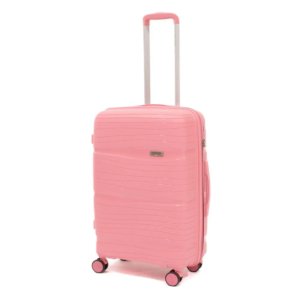 Troler cu 4 roti spinner Ella Icon Waves, PP, 73 L, 66 cm, Roz