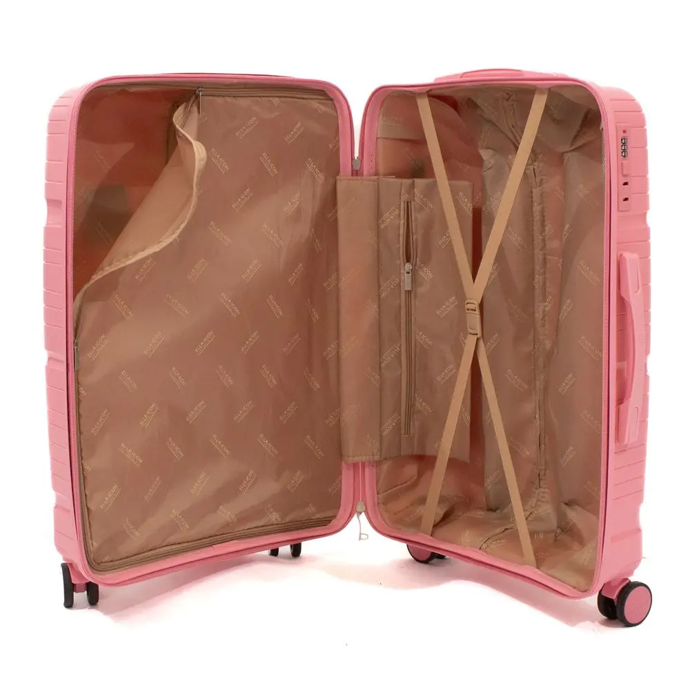 Troler cu 4 roti spinner Ella Icon Waves, PP, 73 L, 66 cm, Roz