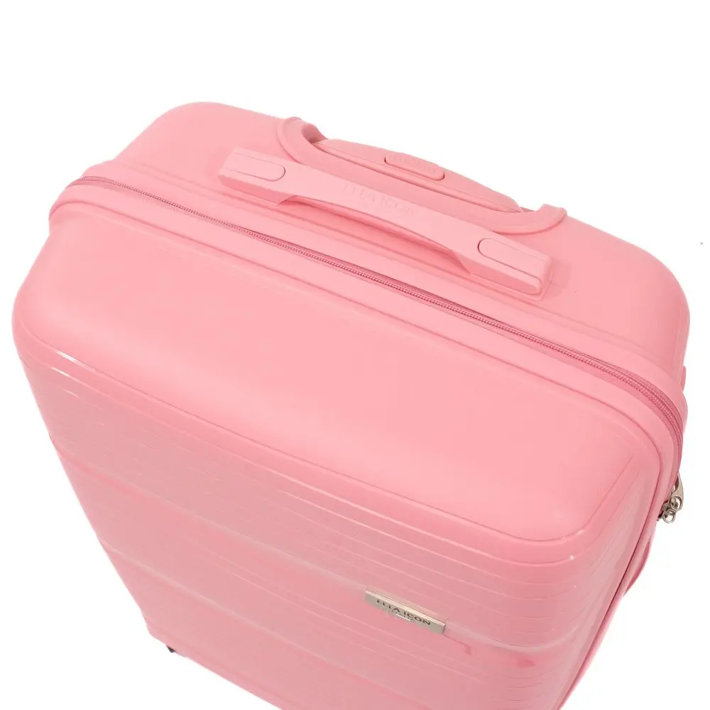 Troler cu 4 roti spinner Ella Icon Waves, PP, 73 L, 66 cm, Roz