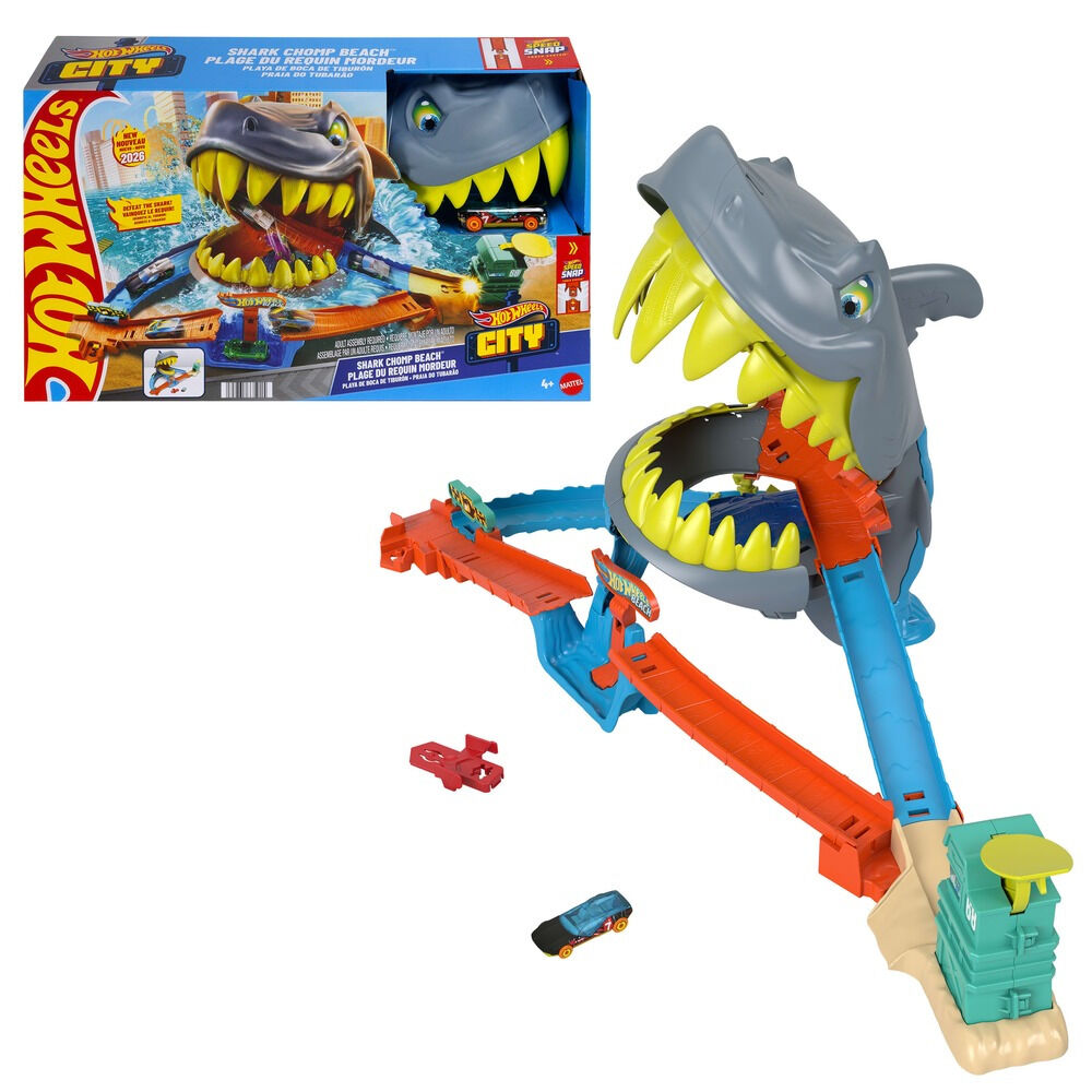 Set Hot Wheels City Atacul Rechinului JHL96, masina metalica inclusa, Multicolor