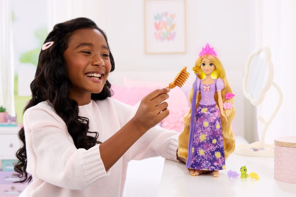 Papusa interactiva Disney Princess Rapunzel JHL46, cu par magic si accesorii, Multicolor