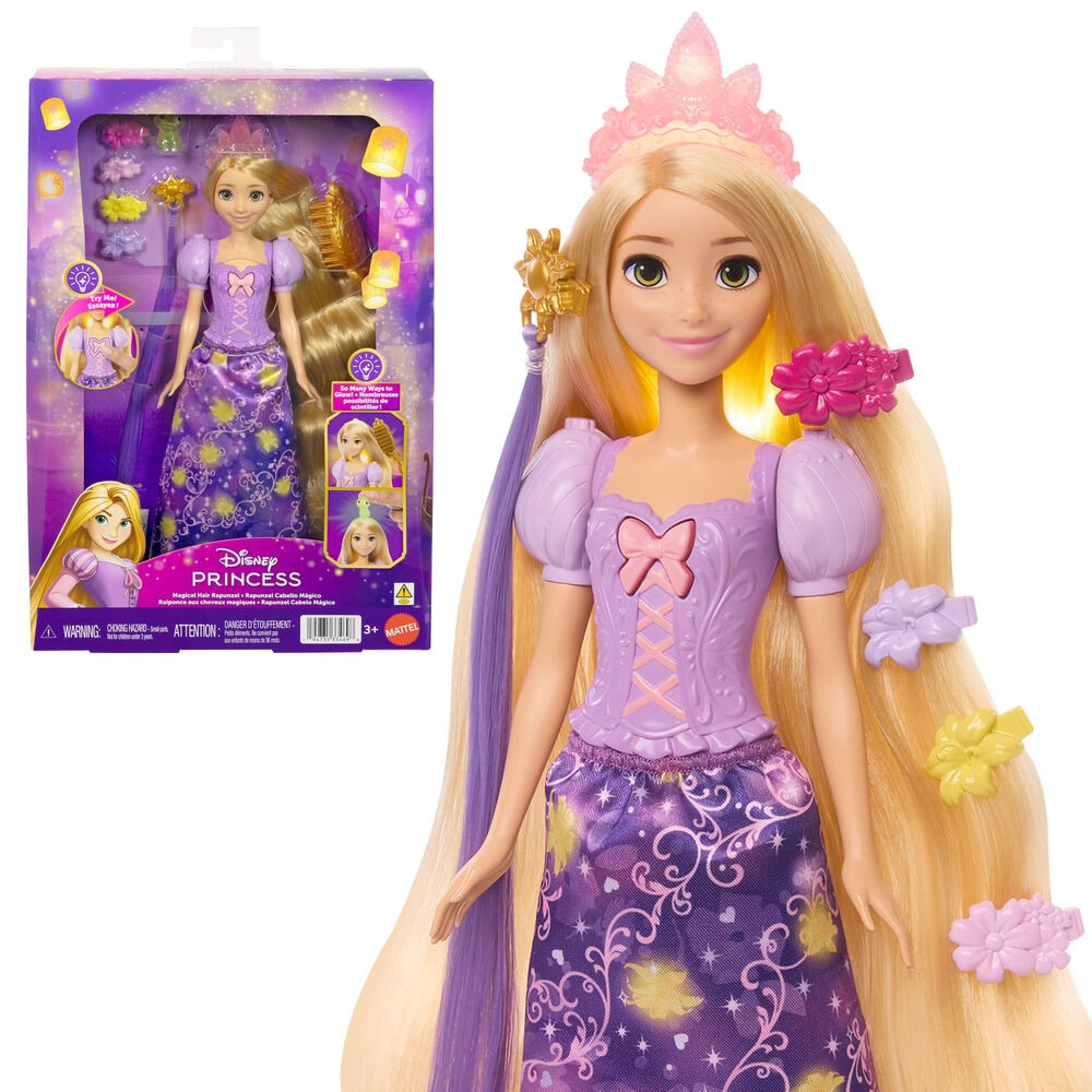 Papusa interactiva Disney Princess Rapunzel JHL46, cu par magic si accesorii, Multicolor