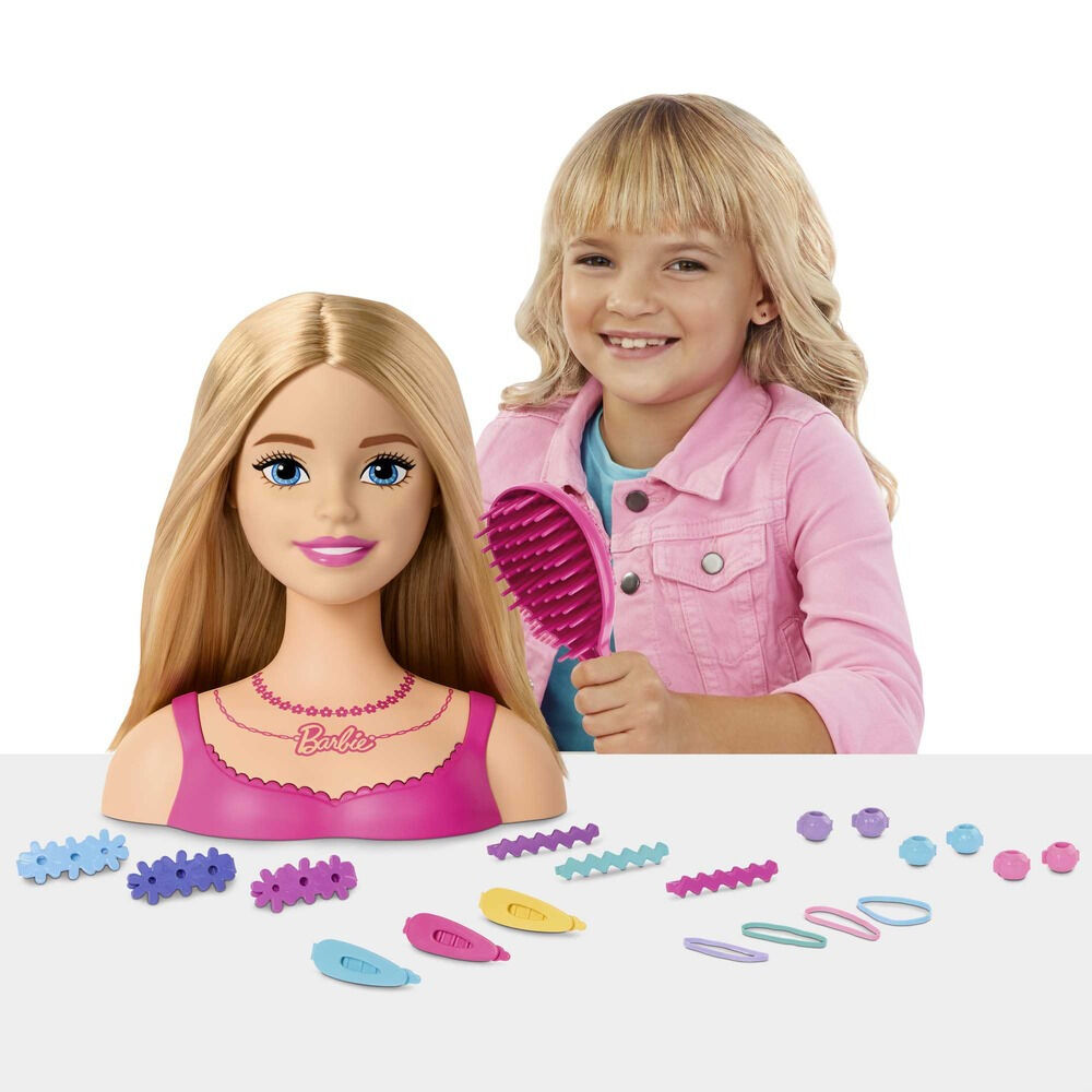 Set bust Barbie cu accesorii pentru coafat HMD88, 21 piese, Multicolor