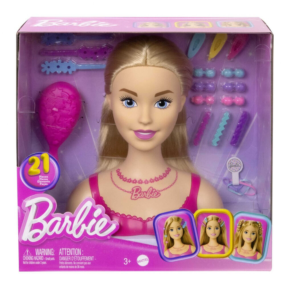 Set bust Barbie cu accesorii pentru coafat HMD88, 21 piese, Multicolor