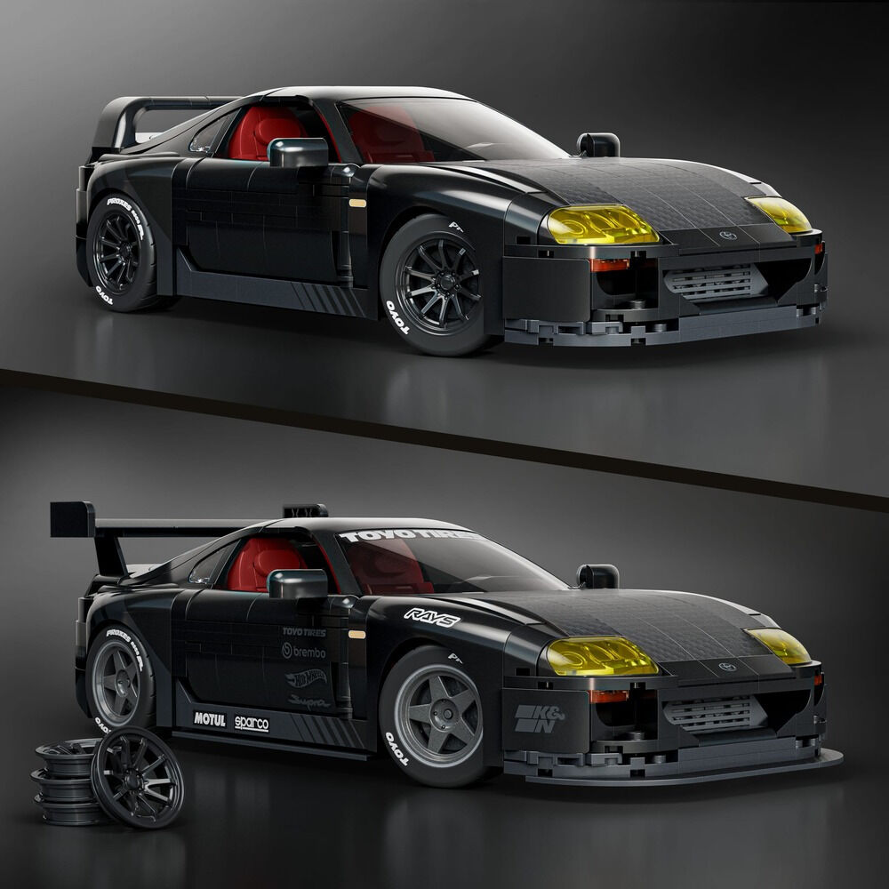 Set constructie Mattel Hot Wheels Brick Shop '94 Toyota Supra Mkiv JKG40, 824 piese