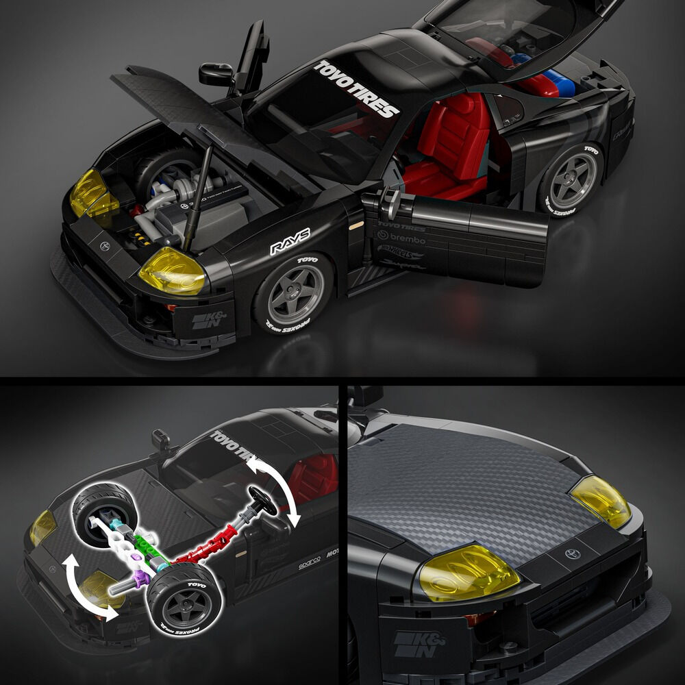 Set constructie Mattel Hot Wheels Brick Shop '94 Toyota Supra Mkiv JKG40, 824 piese