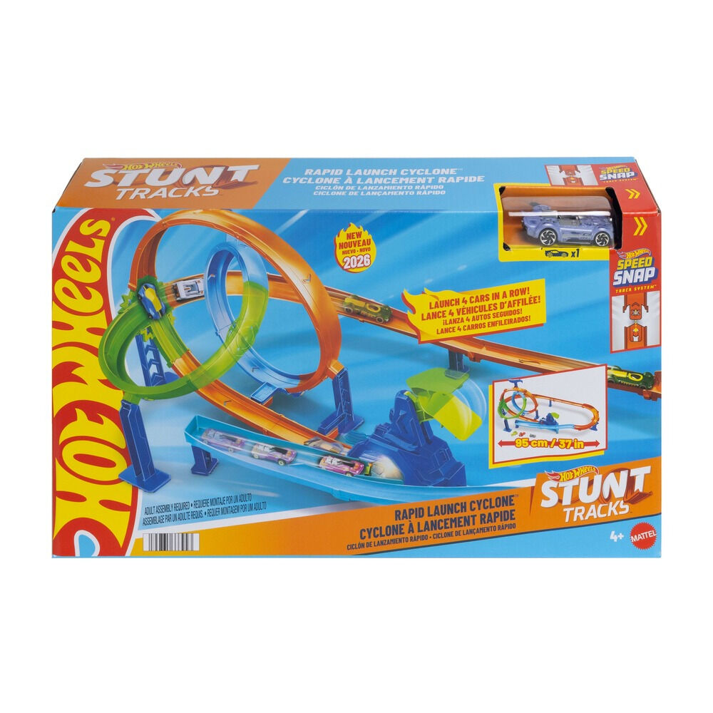 Set piste si masinuta Hot Wheels Stunt Tracks Rapid Launch Cyclone JHK73, Multicolor