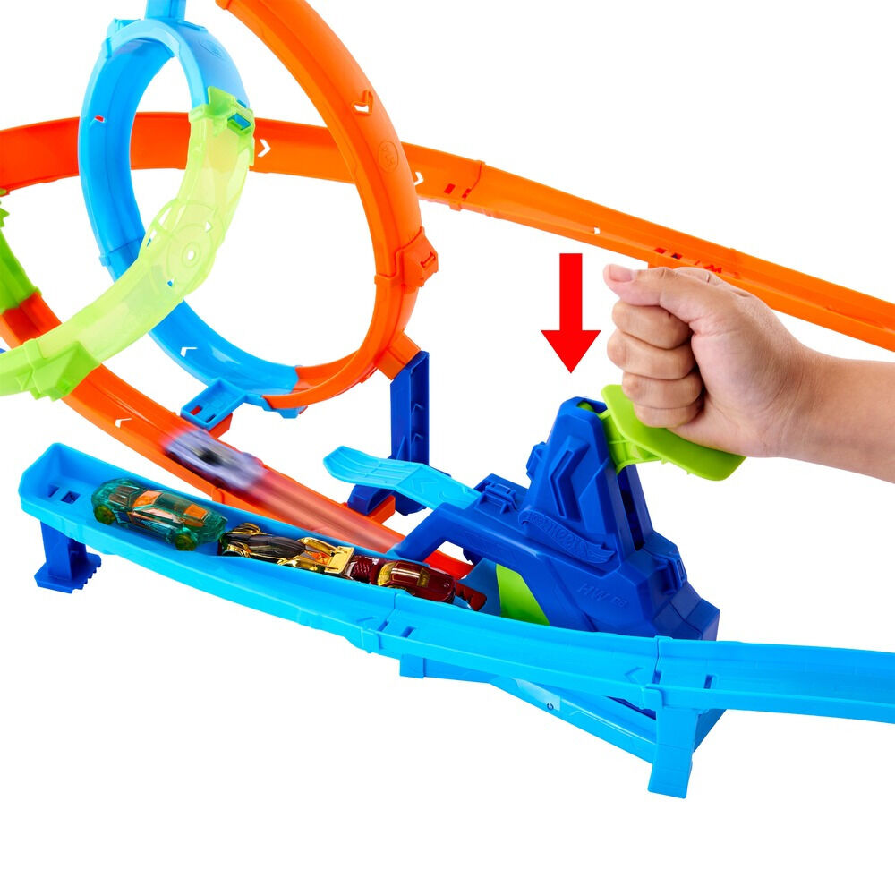 Set piste si masinuta Hot Wheels Stunt Tracks Rapid Launch Cyclone JHK73, Multicolor