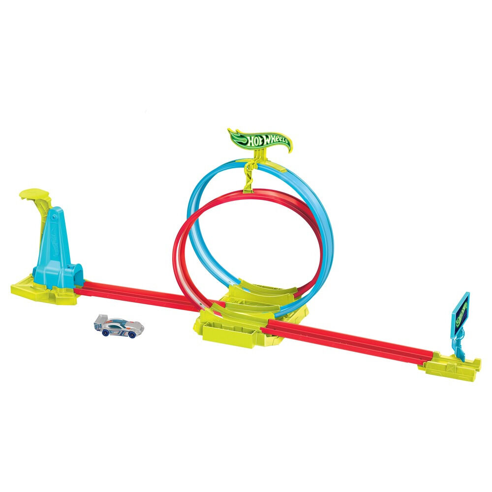 Set piste si masinuta Hot Wheels Neon Speeders Laser Stunt Slamway HPC05, Multicolor