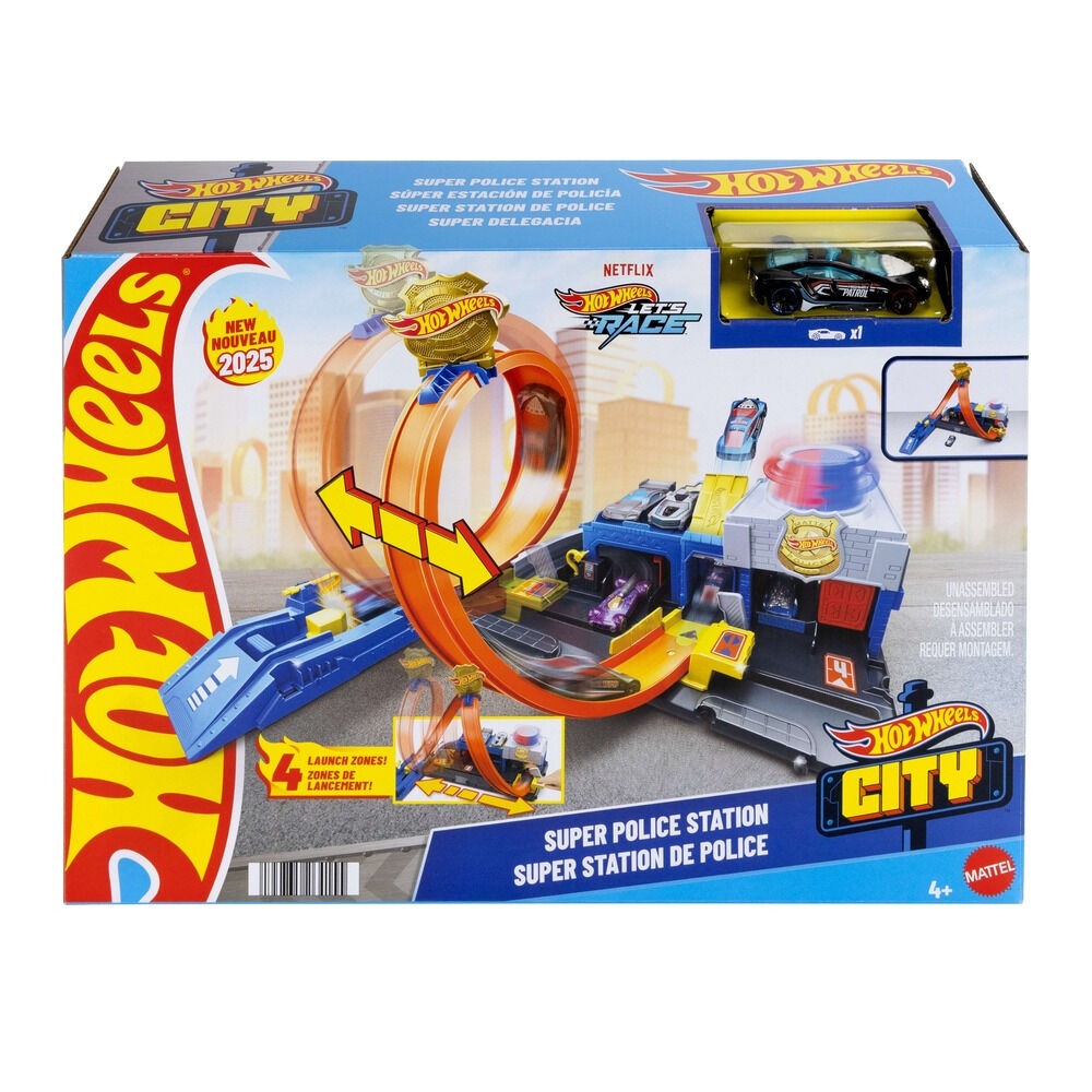 Set de joaca Hot Wheels Sectia de politie JBM71, masinuta inclusa, Multicolor