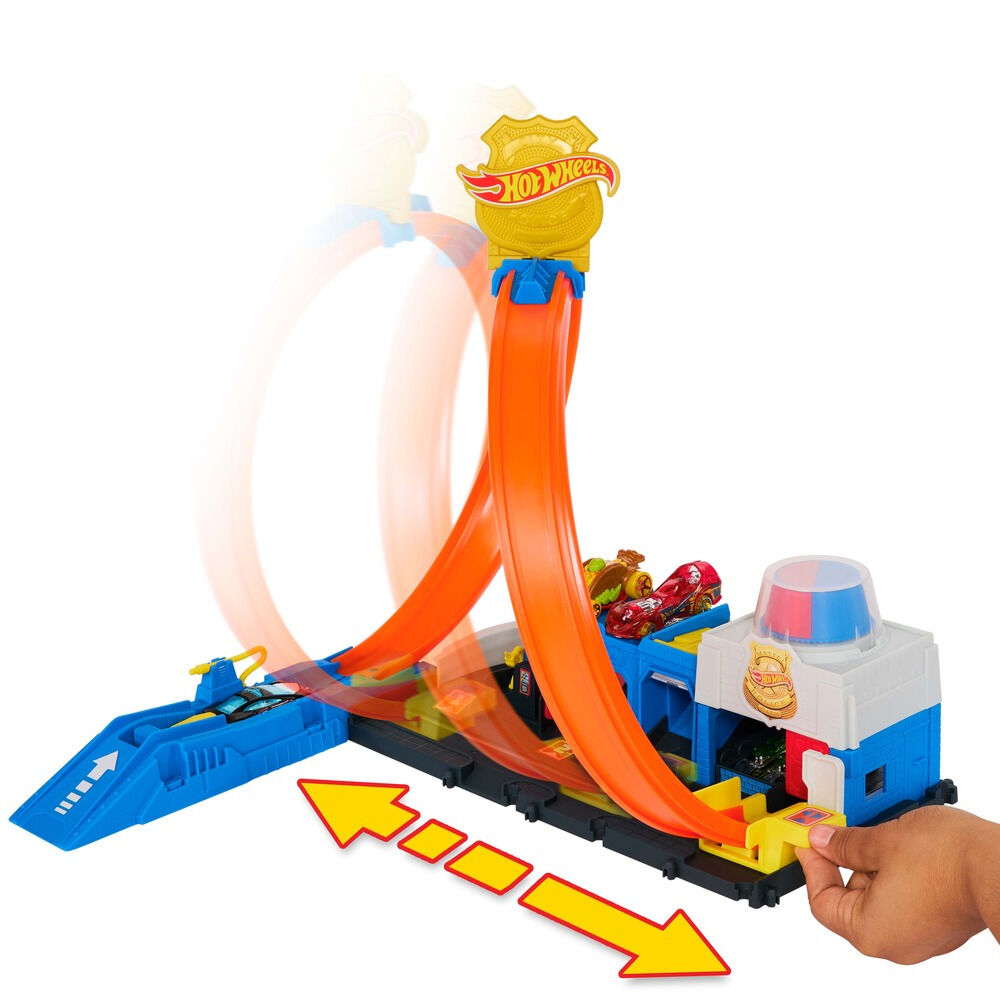 Set de joaca Hot Wheels Sectia de politie JBM71, masinuta inclusa, Multicolor