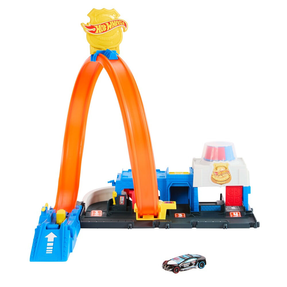 Set de joaca Hot Wheels Sectia de politie JBM71, masinuta inclusa, Multicolor