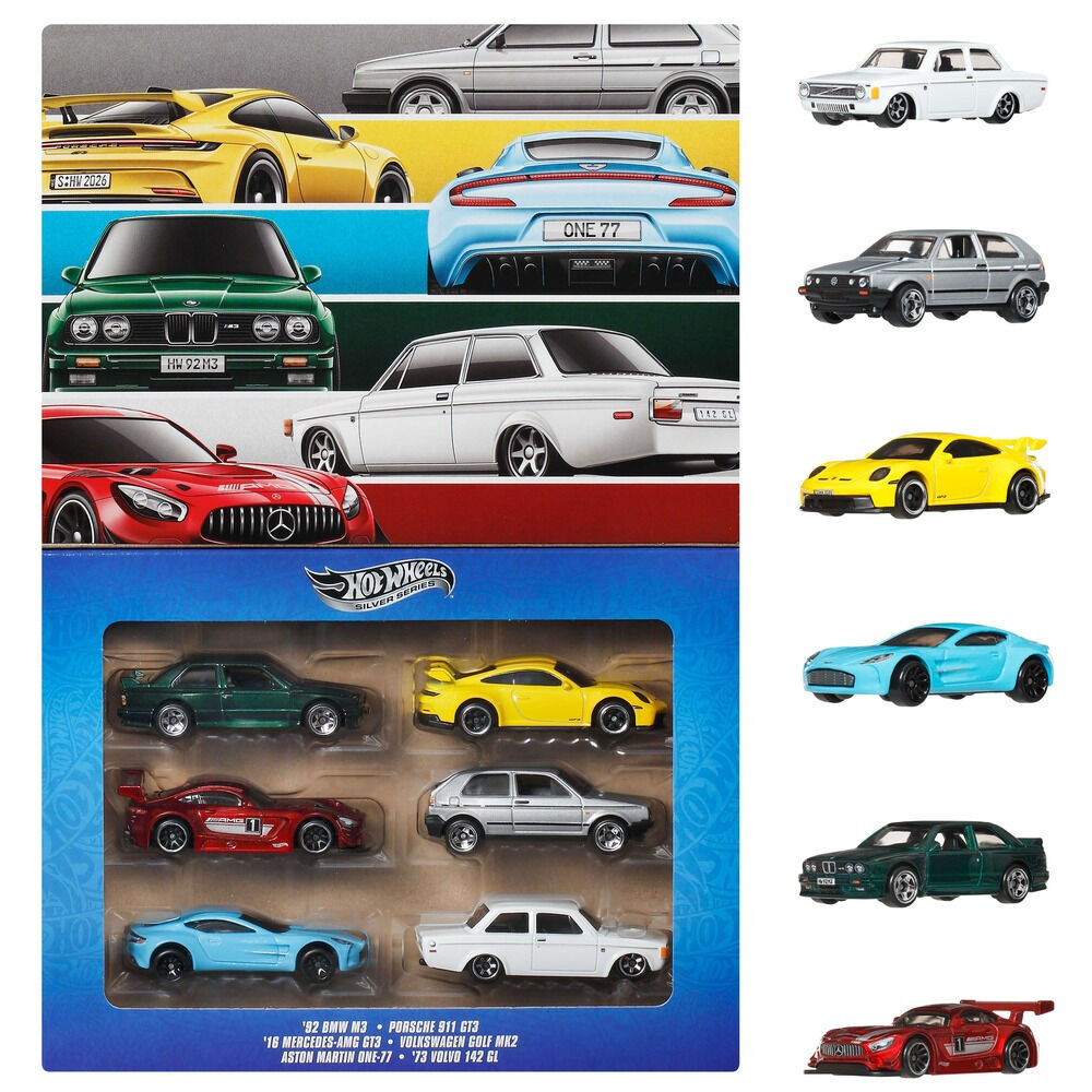 Set 6 masini Hot Wheels Silver Series Euro Style JLB25, 1:64, Multicolor