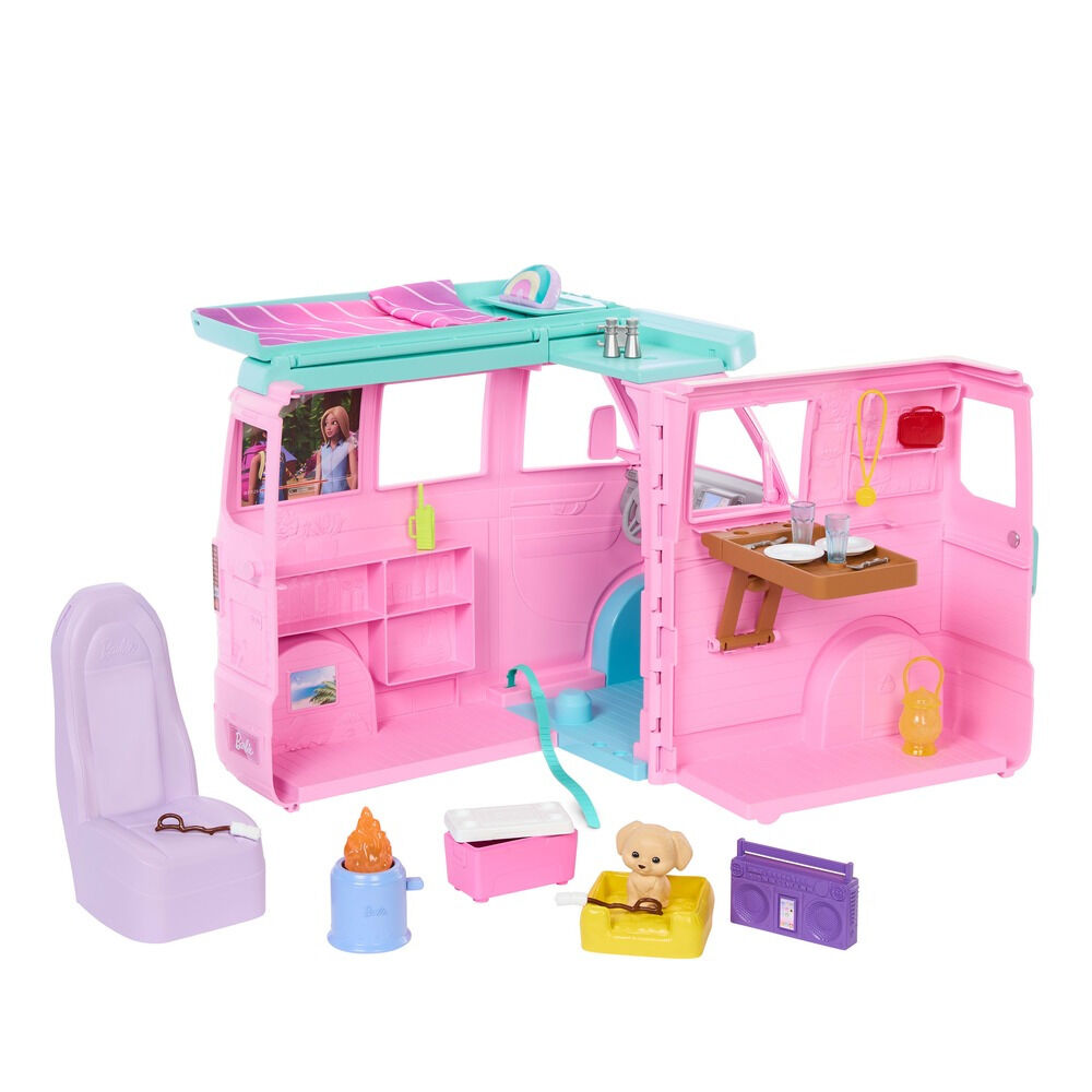 Set Mini rulota Barbie Dream Land Road Trip Camper JMK45, Multicolor